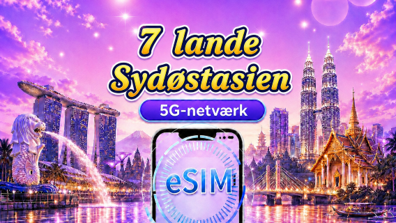Sydøstasien (7 lande) | 5G/4G eSIM | Daglig pakke/Data pakke | 24-timers fakturering | 1 - 30 dage | QR-kode