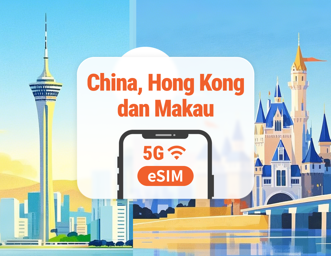 China Daratan · Hong Kong · Makau 5G eSIM | Akses penuh AI & TikTok | 1–30 Hari / 365 Hari | Kod QR Segera