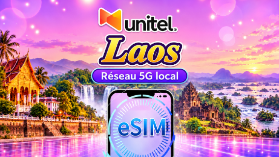 Laos | UNITEL eSIM 5G/4G | Forfait de données | Données renouvelées toutes les 24 heures | Valable 5 à 30 jours | Code QR