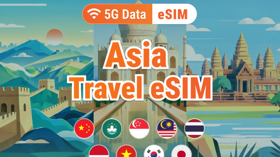 eSIM 5G in molti posti in Asia | Dati per 1–30 giorni | Attivazione in-app | Consegna immediata del QR