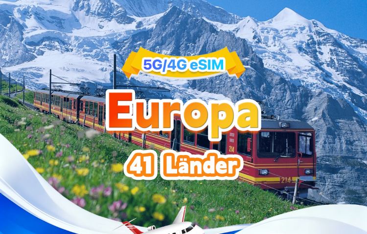 Europäische 5G/4G eSIM | Tagespaket/Gesamtpaket | 500 MB/Tag – insgesamt 50 GB | 1–30 Tage | 24-Stunden-System | QR-Code