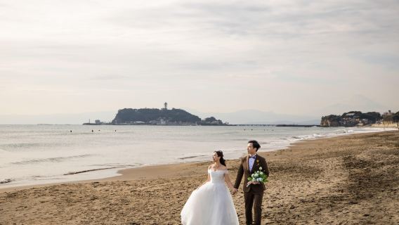 Sesión de fotos preboda de día completo en Kamakura y Yokohama | Heart Art Photo