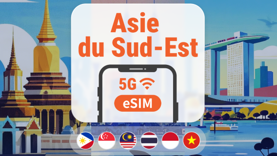 Asie du Sud-Est 6 Pays 5G eSIM | Multi-Réseau • Toutes les IA | 1–30 Jours | Code QR