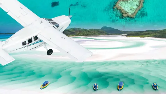 Vol touristique d'une heure en petit avion au-dessus des îles Whitsunday : découverte du Heart Reef, de la Plage de Whitehaven et de Hill Inlet
