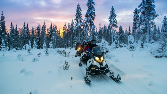 Rovaniemi Snowmobile Ride, Reindeer Hutch Sleigh Ride, and senior Village Tour in Finland