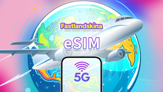 Fastlandskina 5G eSIM | Dagligt/totalt datapaket | 1–30 dagar | 24-timmars debitering | QR-kod