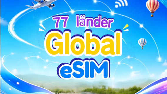 Globalt (77 länder) 5G/4G eSIM | Stöder Google Maps/TikTok/ChatGPT | Datapaket | Debitering per 24 timmar | 1–7 dagar | QR-kod