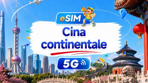 Cina Continentale 5G eSIM | Pacchetto giornaliero/totale | 500MB/giorno - totale 100GB | 1-60 giorni | 24 ore | Codice QR