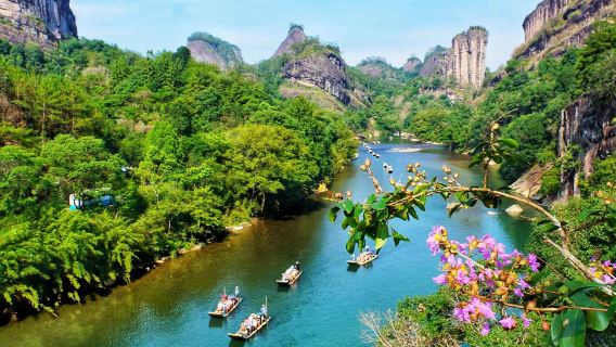 Excursion d'une journée au parc national de Wuyishan avec descente en radeau de bambou sur la rivière Neuf Courbes et spectacle « Impression du Grand Robe Rouge » [Petit groupe de 8 personnes]