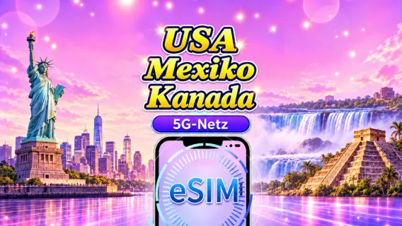 USA/Kanada/Mexiko 5G-eSIM | Unterstützt Google Maps & TikTok | Tages- und Datenpakete | Abrechnung pro Kalendertag | 1–90 Tage | QR-Code