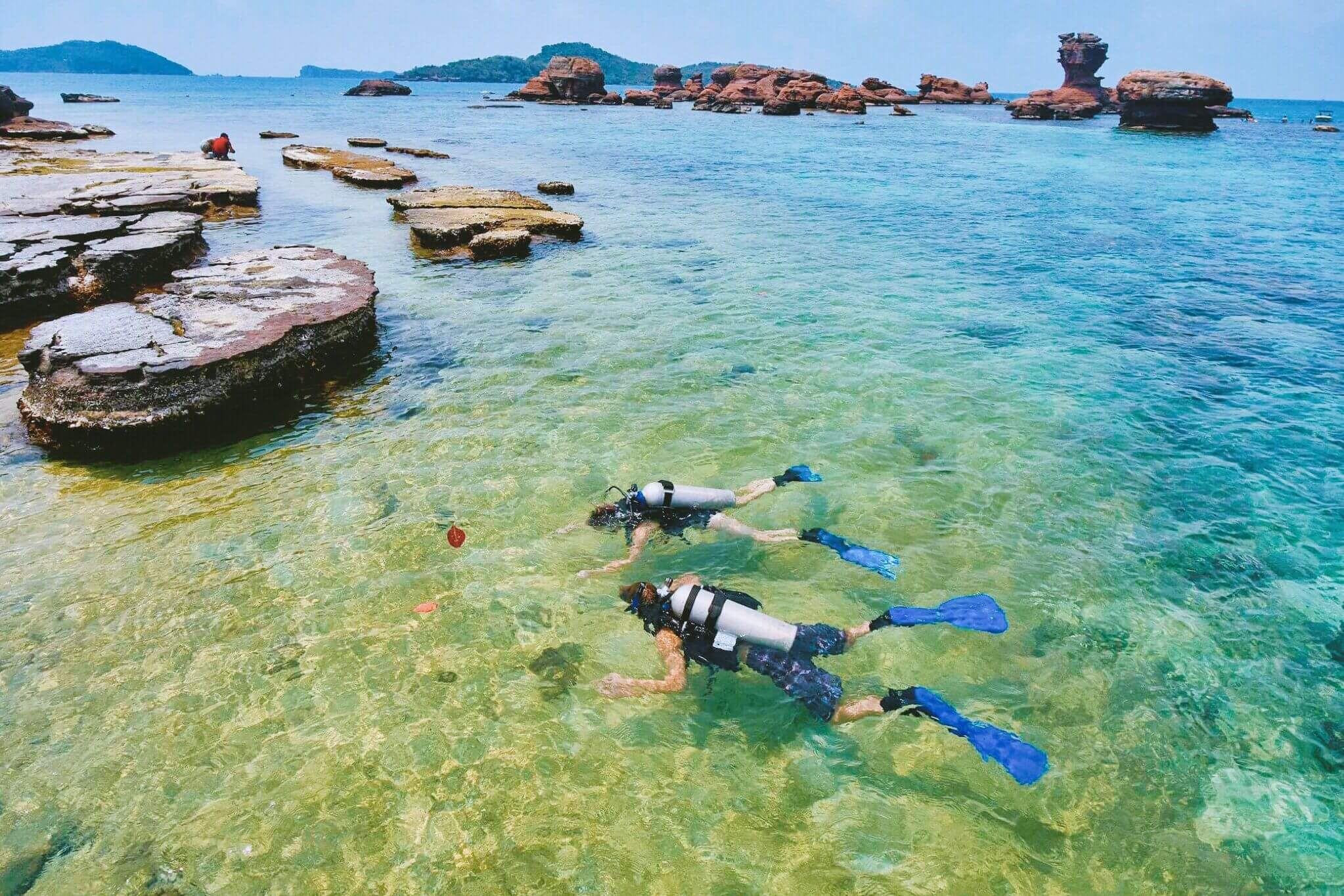 1-day tour of Sea Angling and Snorkeling at OP DIVE CENTER in Phu Quoc Island, Vietnam (2-island cruise by large boat + lunch + equipment)