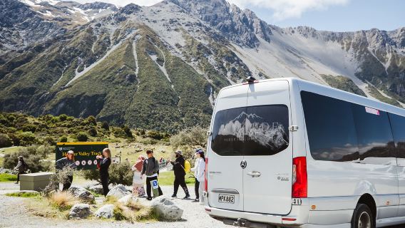 Queenstown to Mount Cook round-trip scenic tour with optional helicopter sightseeing and glacier explorer boat