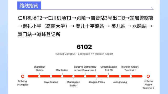 [Bus di lusso per l'aeroporto di Incheon] Biglietto di sola andata per il bus 6102 | Aeroporto di Incheon Terminale T2 - Università della Corea a Seul, distretto di Seongbuk, distretto di Gangbuk