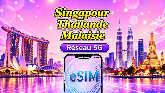 Singapour / Malaisie / Thaïlande 5G eSIM | Prend en charge Google Maps / TikTok / ChatGPT | Forfaits journaliers / forfaits de données au total | Facturation 24 heures | 1–30 jours | Code QR