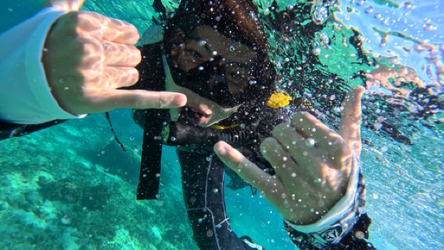 Scuba diving experience at the blue cave in onna, okinawa (2 hr) - no swimming skills required, beginner-friendly, boat access