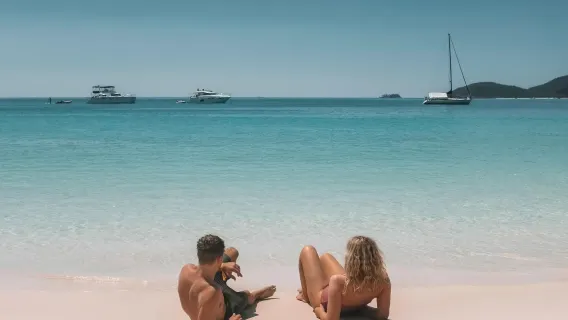 Excursion d'une demi-journée avec temps libre à la plage de Whitehaven des îles Whitsunday (départ d'Airlie Beach/Île Hamilton)