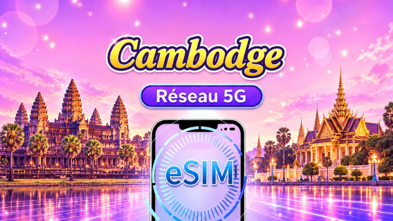Cambodge | eSIM 4G/5G | Forfait journalier/Forfait données | Facturation 24 heures | 1-30 jours | QR code