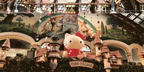 日本東京三麗鷗彩虹樂園+極樂湯溫泉多摩中心店一日遊