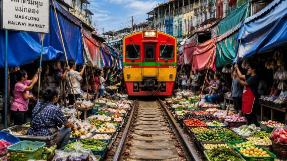 (Privé) Excursion à la journée au Marché Flottant de Damnoen Saduak et au Marché sur les voies de Mae Klong au départ de Bangkok