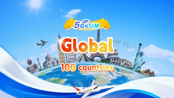 Global (100 countries) 4G/5G eSIM | DayPass/Total | 500MB/day - 30GB Total Data | 1-30 days | 24-hour billing | QR code