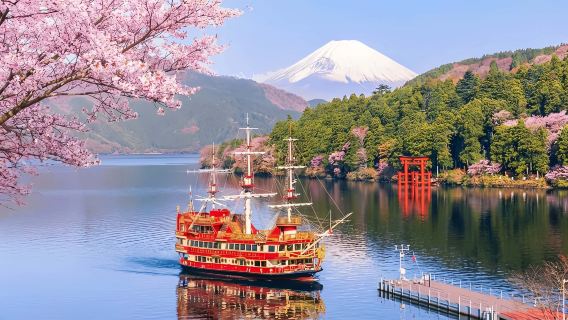 Excursión de un día a Hakone y el Gran Valle Hirviente: incluye teleférico de Hakone + viaje a los lagos Yamanaka y Ashino