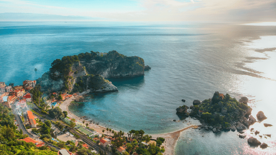 Taormina, Isola Bella and Castelmola from Catania