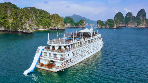 [Botschafter Fünf-Sterne-Bootsfahrt] Halong-Bucht Tagesausflug + Whirlpool + Kajakfahren + Mittagsbuffet