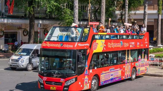 Ho Chi Minh City hop-on hop-off double-decker bus (open-top deck + city tour + hop-on hop-off + explore Ho Chi Minh City)