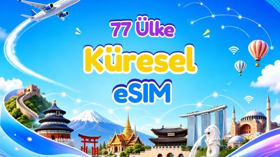 Global (77 Ülke) 5G/4G eSIM | Google Maps/TikTok/ChatGPT Destekli | Veri Paketi | 24 Saatlik Faturalandırma | 1–7 Gün | QR Kod