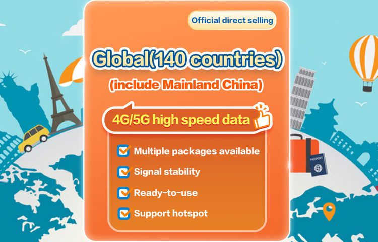 Global eSIM (149 countries/regions) 4G/5G | eSIM | China Mobile CMLink | 1-30 day optional | Instant order and use | Supports hotspots | QR Code