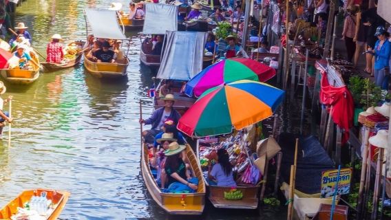 [Kumpulan kecil hiburan tulen] Pasar Air Damnoen + Pasar Landasan Kereta Api Mae Klong + Pemandu berbahasa Cina | Pilihan lawatan sehari