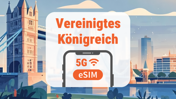 Vereinigtes Königreich 5G eSIM | Triple-Netzwerk • KI-Apps & TikTok | 1–30 Tage | QR-Code