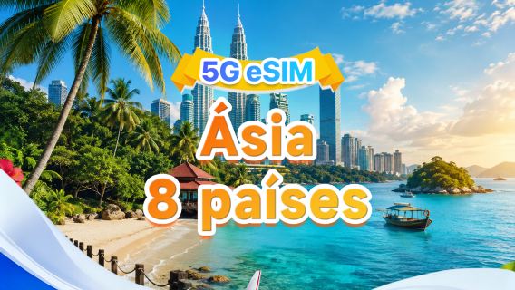 eSIM 5G/4G em 8 países asiáticos | Suporte a múltiplas redes, compatível com todos os aplicativos de IA e TikTok | 500 MB/dia - 50 GB no total | 1 a 30 dias | Cobrança 24 horas | Código QR