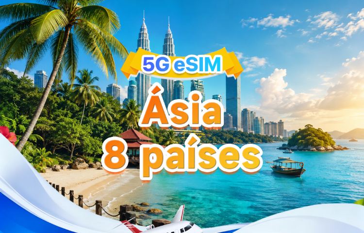 eSIM 5G/4G em 8 países asiáticos | Suporte a múltiplas redes, compatível com todos os aplicativos de IA e TikTok | 500 MB/dia - 50 GB no total | 1 a 30 dias | Cobrança 24 horas | Código QR