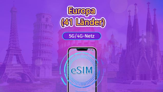 Europa (41 Länder) | 5G/4G eSIM | Tagespass / Gesamtpaket | Natürlicher Tagesabrechnung | 1–90 Tage | QR-Code