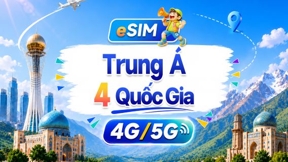 4 nước Trung Á 5G/4G eSIM | Hỗ trợ mọi AI&TikTok | 500MB/ngày - Tổng 100GB | Tính phí theo 24 giờ | Mã QR