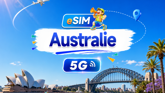 eSIM 5G Australie | Forfait journalier/total | 500 Mo/jour - 100 Go au total | 1 à 60 jours | Facturation 24h/24 | Code QR