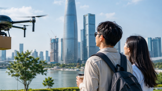 Layanan antar-jemput mobil pribadi|Perjalanan satu hari pengalaman pesanan makanan dengan mobil tanpa pengemudi dan drone di Shenzhen Huaqiangbei/Teknologi DJI