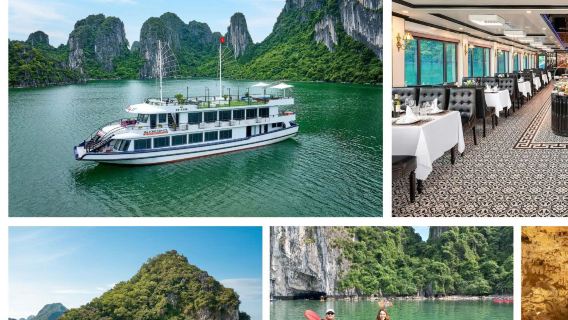 เรือสำราญ SONATA CRUISE อ่าวฮาลอง ทัวร์วันระดับ 5 ดาว: อ่างจากุซซี่, ถ้ำซุงซ็อต, พายเรือคายัค และเกาะตีต๊อป