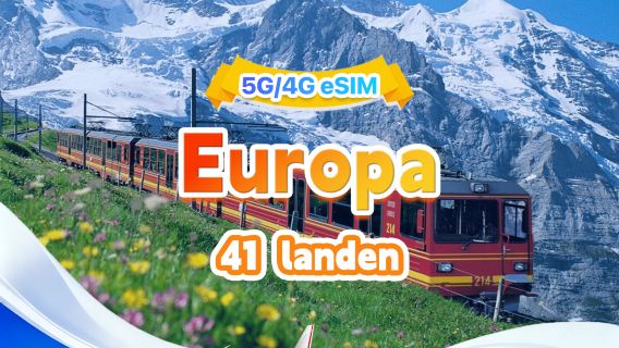 Europese 5G/4G eSIM | Dagpakket/Totaalpakket | 500 MB/dag - totaal 50 GB | 1-30 dagen | 24-uurssysteem | QR-code