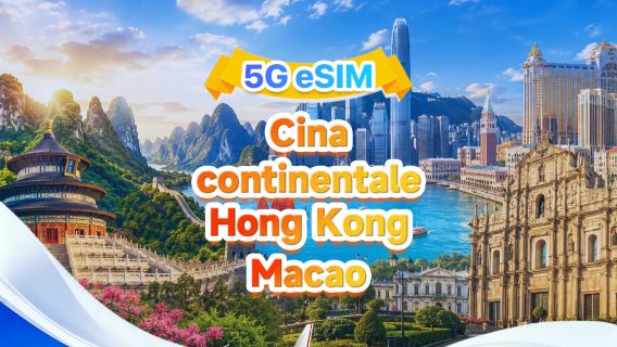 eSIM Cina continentale, Hong Kong, Macao | Pacchetto giornaliero/Pacchetto totale | 500 MB/giorno - totale 30 GB | 1-30 giorni | QR code