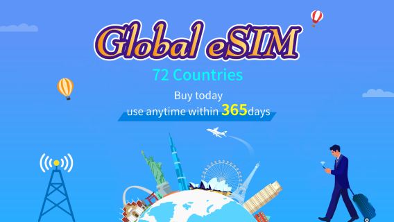 글로벌(72개국) | 4G/5G eSIM | 총 패키지 | 365일 유효 | 24시간 | QR 코드
