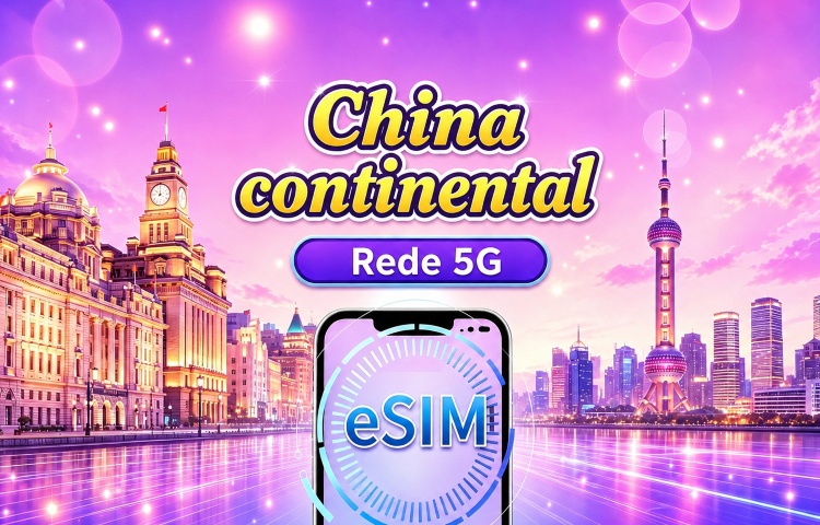 China Continental 5G eSIM | Suporta TikTok & ChatGPT | Pacote de dados diário / Pacote de dados total | Cobrança por 24 horas | 1–365 dias | Código QR