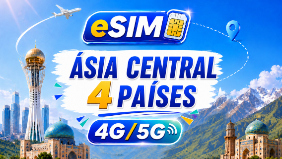 Ásia Central 4 países | eSIM 5G/4G | Compatível com todas as AI e TikTok | 500MB/dia - Total 100GB | Cobrança por 24 horas | Código QR