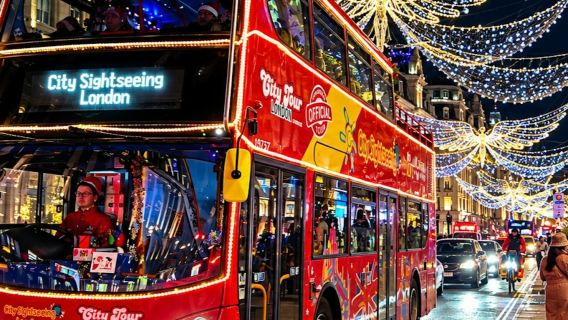 Londyn: Wycieczka autobusem z oglądaniem świątecznych iluminacji z audioprzewodnikiem + przejazd Uber Boat w jedną stronę