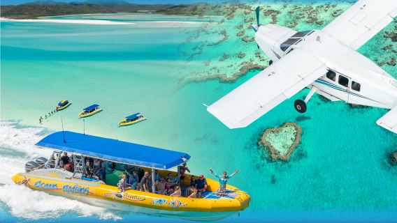 Populär dagstur till Whitehaven Beach i Whitsundays - Valfri snabbåtsutflykt norr/söder + flygtur för att se Hjärtrevet