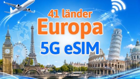 Europa (41 länder) | 5G/4G eSIM | Stöd för TikTok & ChatGPT | Dagspaket/datapaket | Avgift per kalenderdag | 1-90 dagar | QR-kod