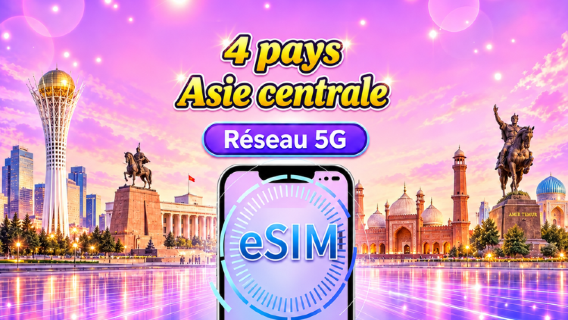 Kazakhstan/Kirghizistan/Pakistan/Ouzbékistan | eSIM 5G/4G | Forfait journalier/Forfait de données | Facturation sur 24 heures | 1-30 jours | Code QR