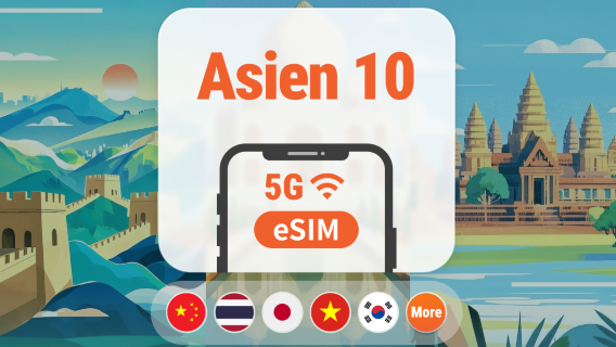 Asien 10 Regionen 5G eSIM | Multi-Netzwerk • Alle KI unterstützt | 1–30 Tage | QR-Code