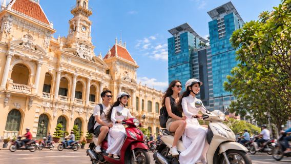 Ho Chi Minh motorcycle tour | private tour with an ao dai female guide + Chinese and English-speaking guide optional + freely customized route